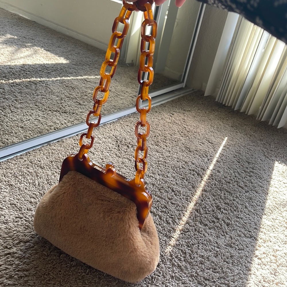 Topshop tortoise shell acrylic handle, fuzzy brown purse (shoulder bag)